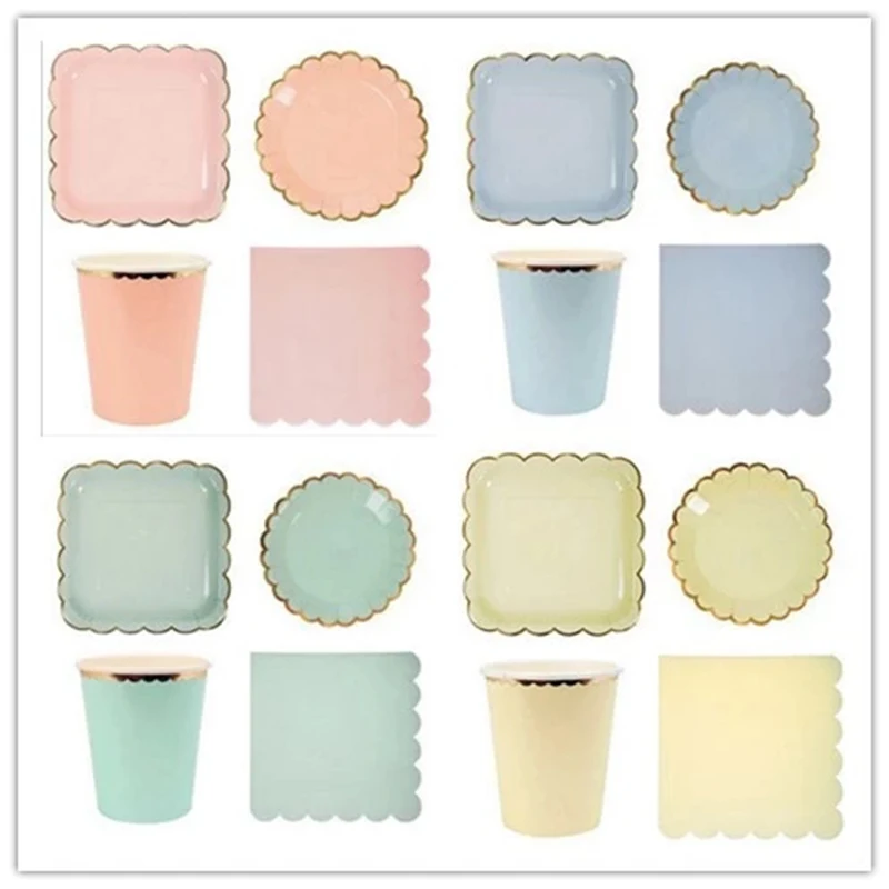 

8pcs/lot Candy Color Paper Plates Birthday Party Dishes Pastel Plate with Gold Foil Baby Shower Wedding Decoration Tableware