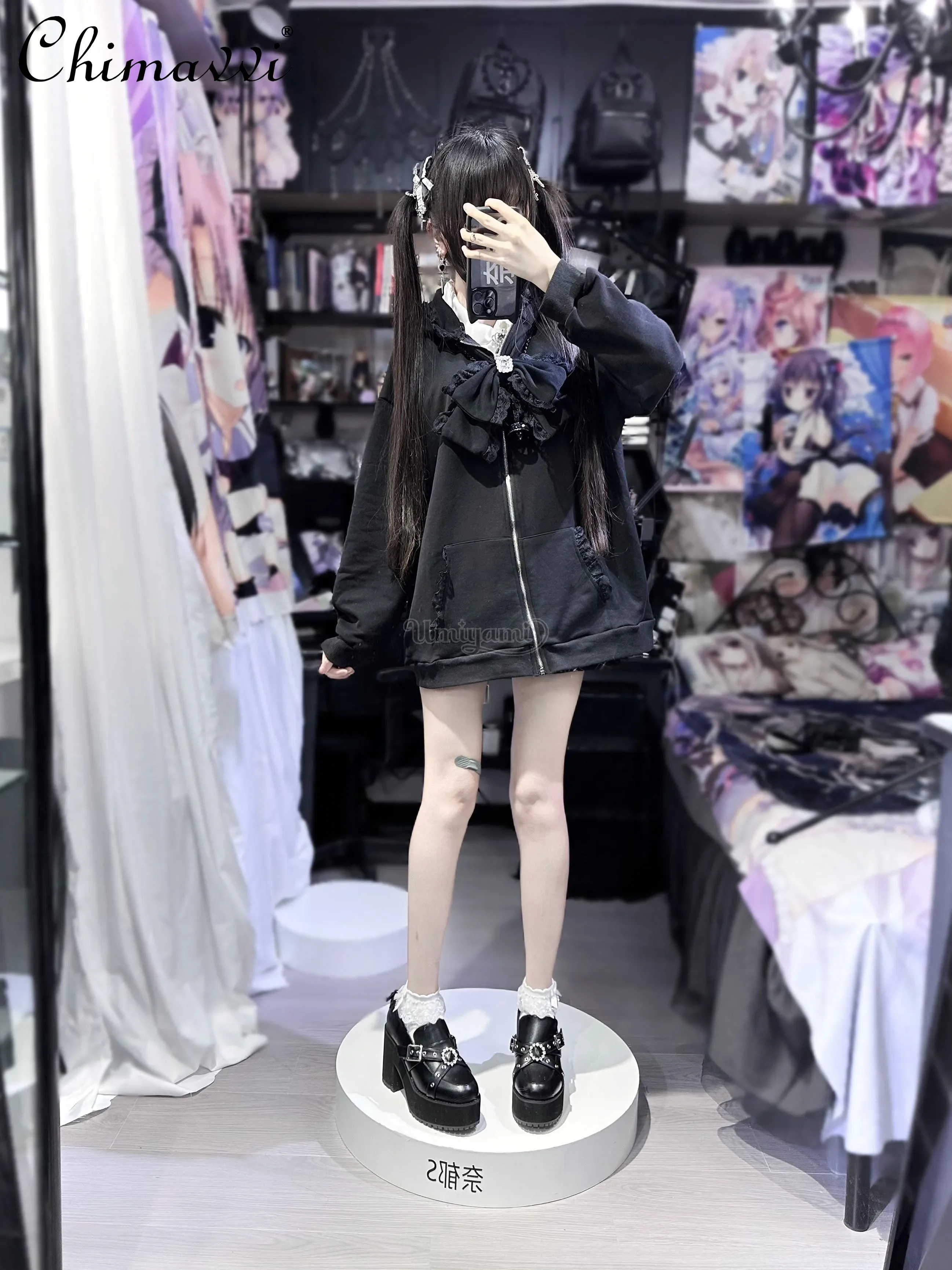 Милая кружевная тонкая куртка с кошачьими ушками и капюшоном со стразами бантом