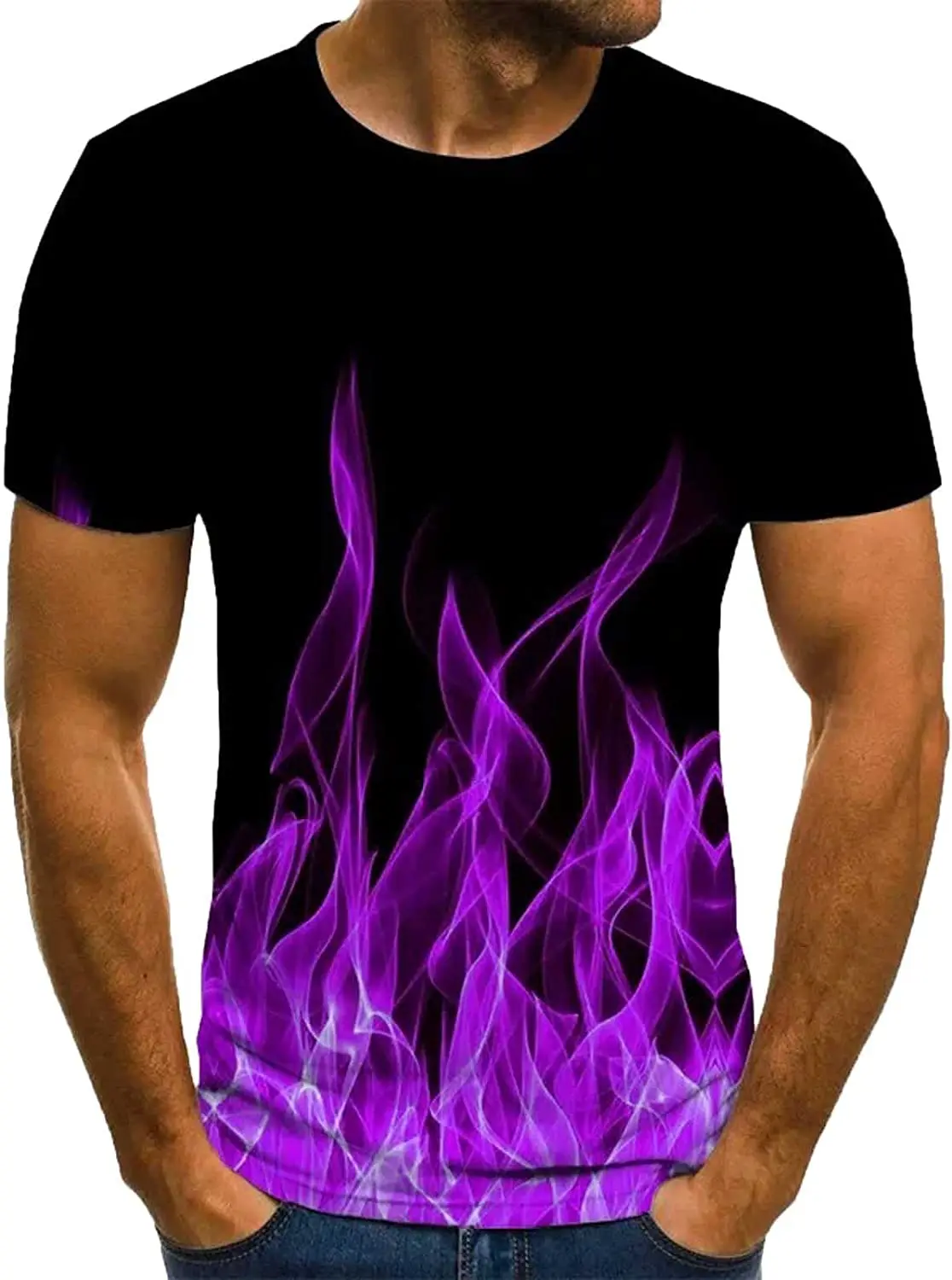 

T-Shirts for Men's Short Sleeve 3D Flame Printed Round-Neck Slim Sport Casual Pullover Tee Shirts Blouses Tops