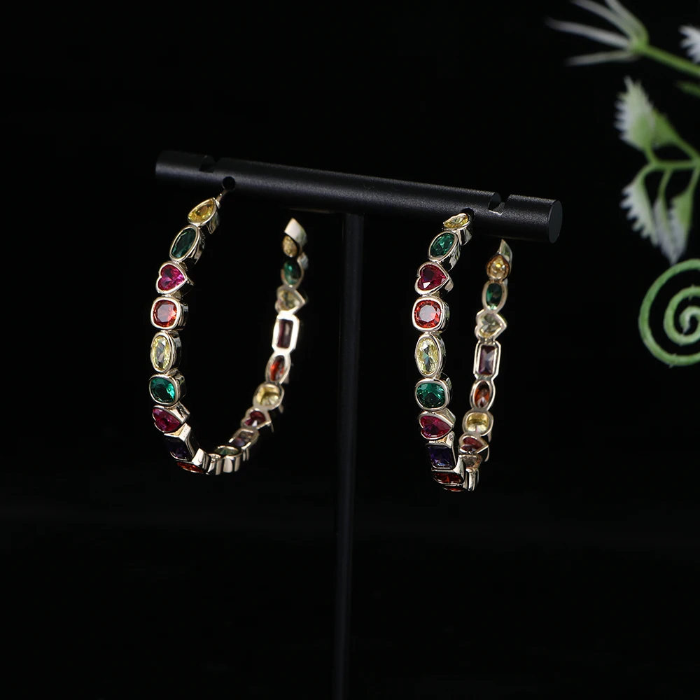 

Luxury Sweet CType Multicolor Heart Big Circle Stud Earring Cubic Zircon CZ Circle Hoop Earrings For Women Wedding Jewelry E1118