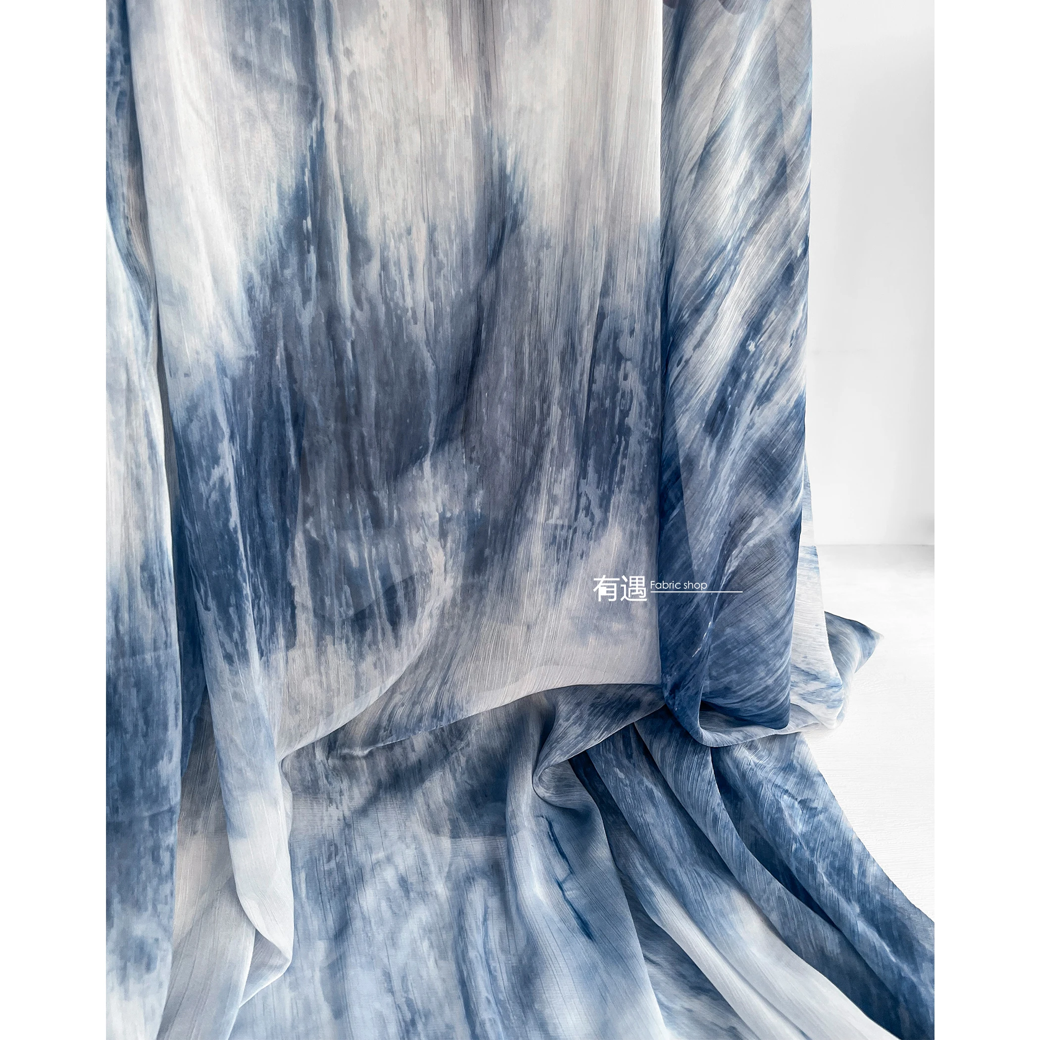 Волнистое синее и белое искусственное Сетчатое шифоновое свадебное платье в