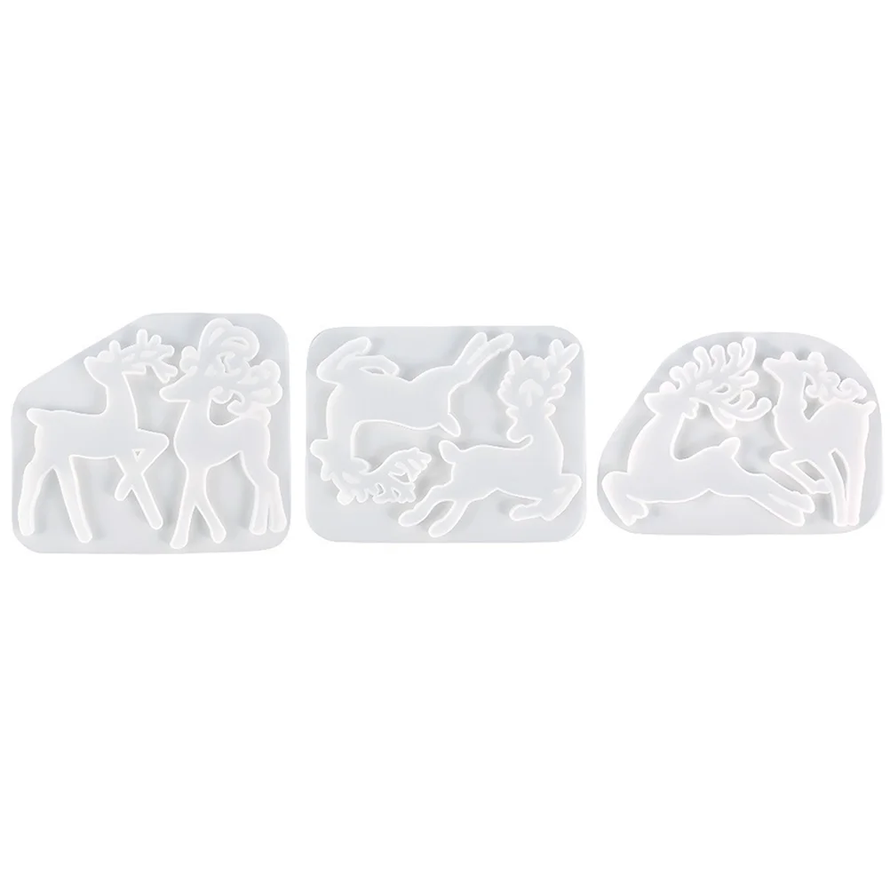 

3 Pcs Epoxy Resin Keychain DIY Elk Mold Multipurpose Christmas Theme Casting Xmas Silicone Molds White