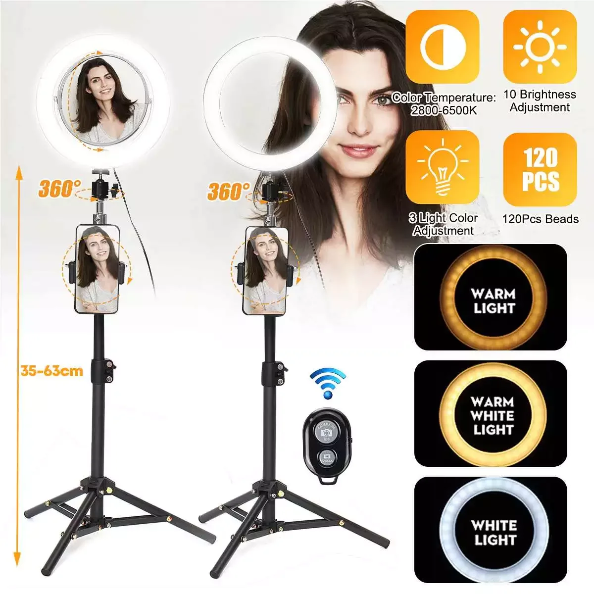 

Makeup LED Selfie Ring Light With Tripod Stand and Vanity Mirror Bluetooth Remote Control Cell Phone Holder for Live Streaming