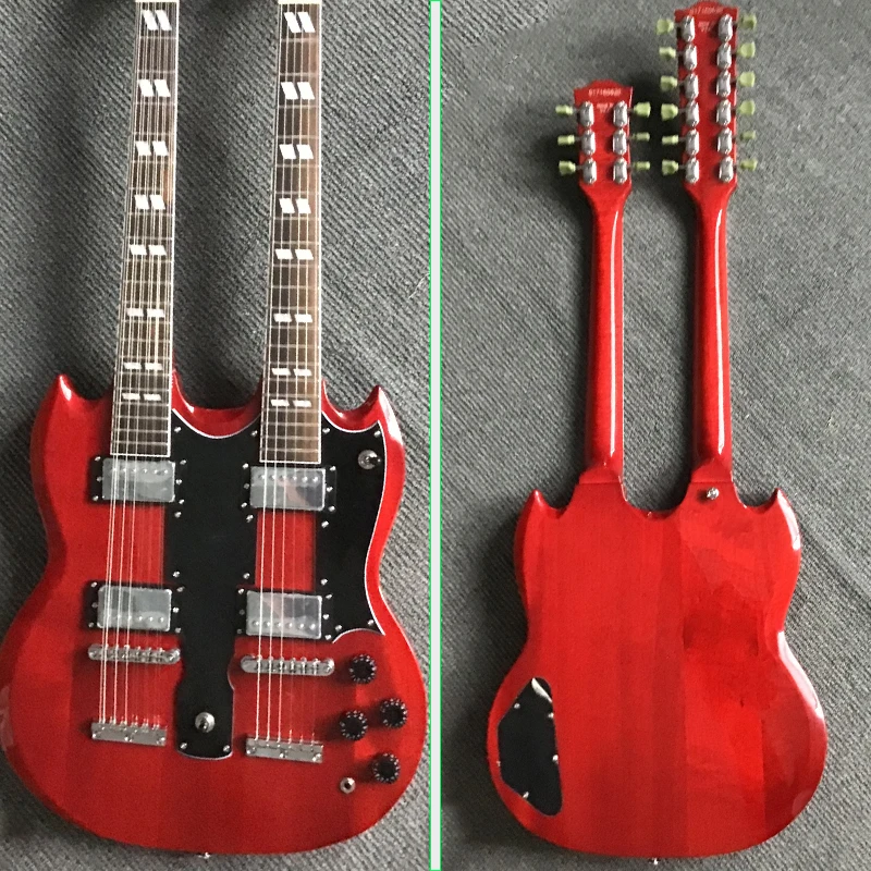 

High Quality 6-String+12-Strings Red Electric Guitar Double Head SG Guitars Black Pickguard Chrome Hardware Rosewood Fingerboard