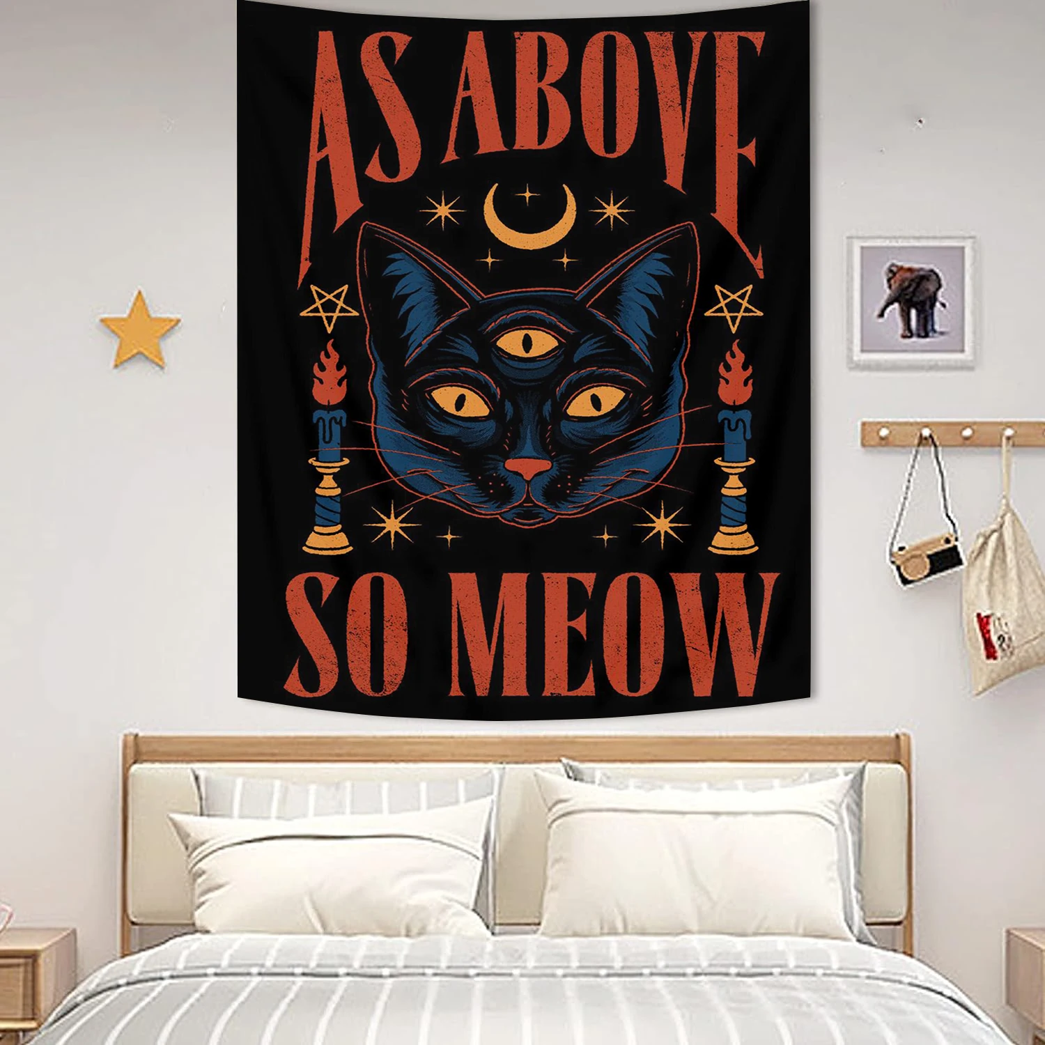 

Cat Tarot Tapestry Witchcraft Cat Wall Hanging As Above So Meow psychedelic decoration Boho moon Star Tapestries Room Bedroom