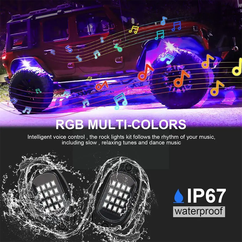 

Rgb Led Rock Lights Kit For Car Underbody Bluetooth Wireless Remote Music Control Atmosphere Strips For Atv Utv Car Truck U8q7