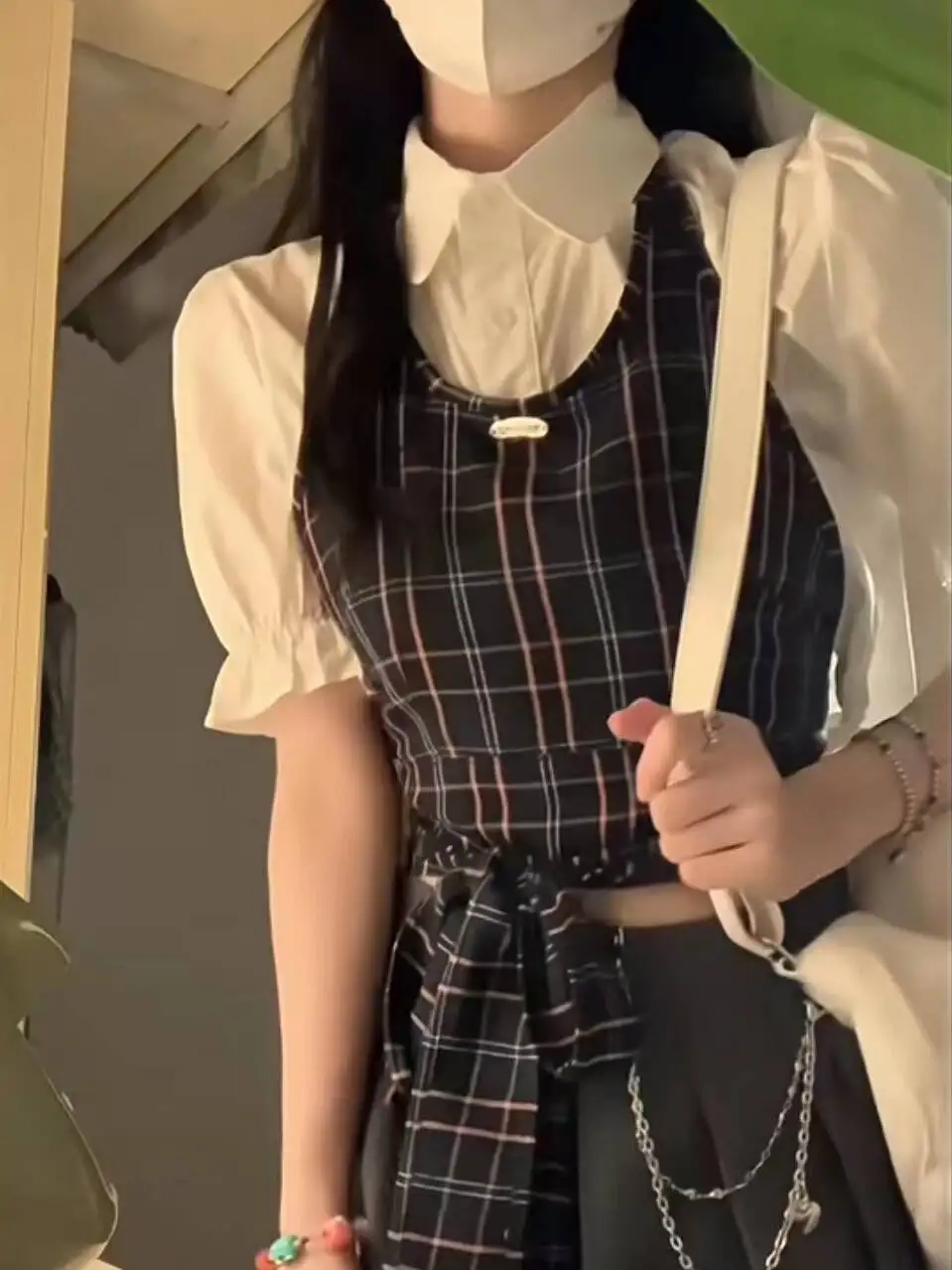 2024 корейский хип-хоп Красный Клетчатый жилет с бантом на шее Женская Летняя