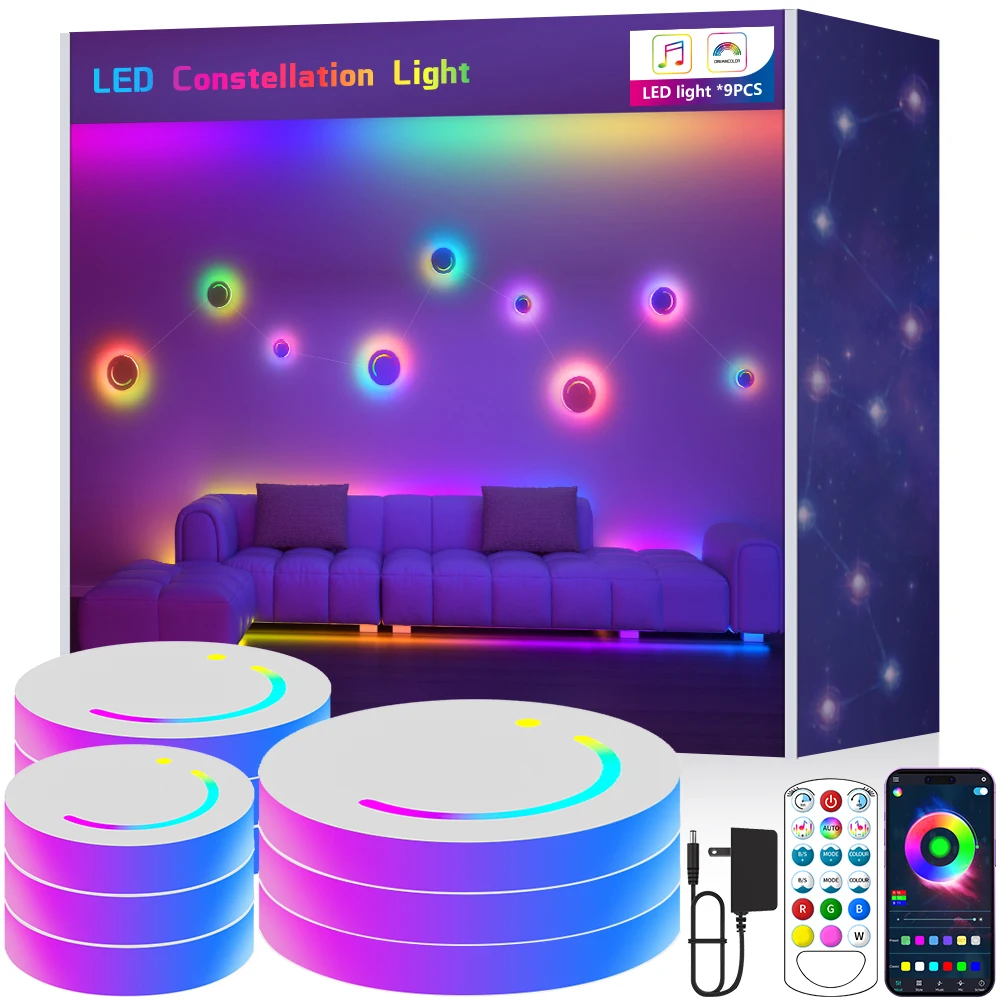 

Светодиодные настенные декоративные светильники RGB Созвездие Огни DIY стиль Приложение Дистанционное управление Декоративные светильники для гостиной