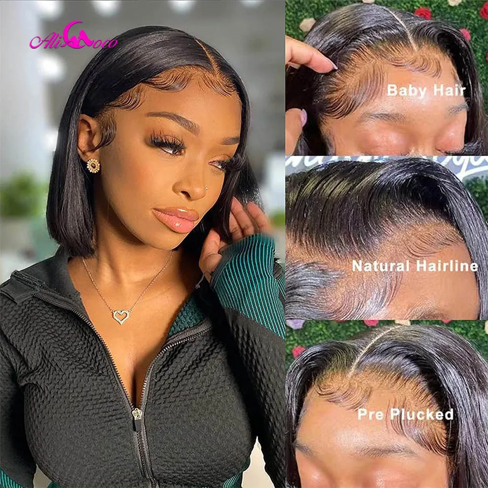 Straight Lace Front Human Hair Wigs Peruvian Short Bob Wig Natural Color Bob Wig For Black Women Ali Coco Remy Hair Bob Wig