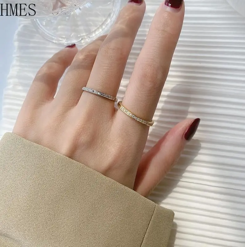 

HMES New 2022 Minimalist Thin Rings Women Wedding Adjustable Rings Zircon High Quality Exquisite Rings Fashion Jewelry Gift