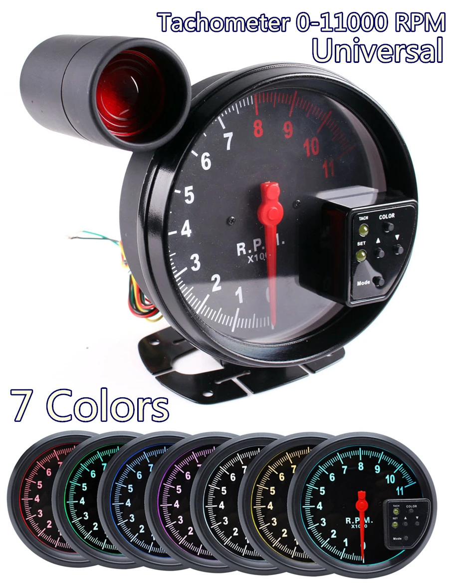 

5" 12V Tachometer 11K Rpm Tach Gauge 7Color LED Speed Warning Light Car Tachometer Car Accessories For RV Camper Trailer Truck