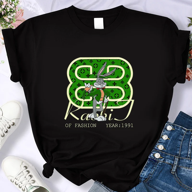 

Summer Women's Luxury Printed Cotton T-shirt Short Sleeve Casual Fashion Cotton Harajuku Basic High Quality Top Free Shipping