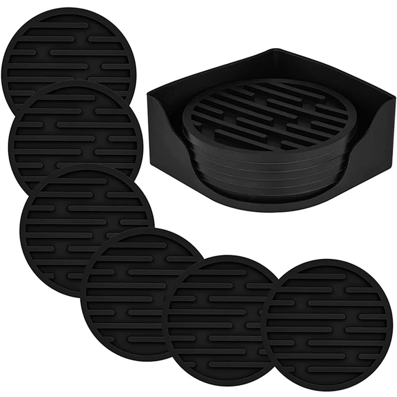

Quality 6 Pack Black Silicone Coasters, Non-Slip Non-Stick Heat Resistant Beverage Coasters, Coffee Table Wine Bottle Coasters