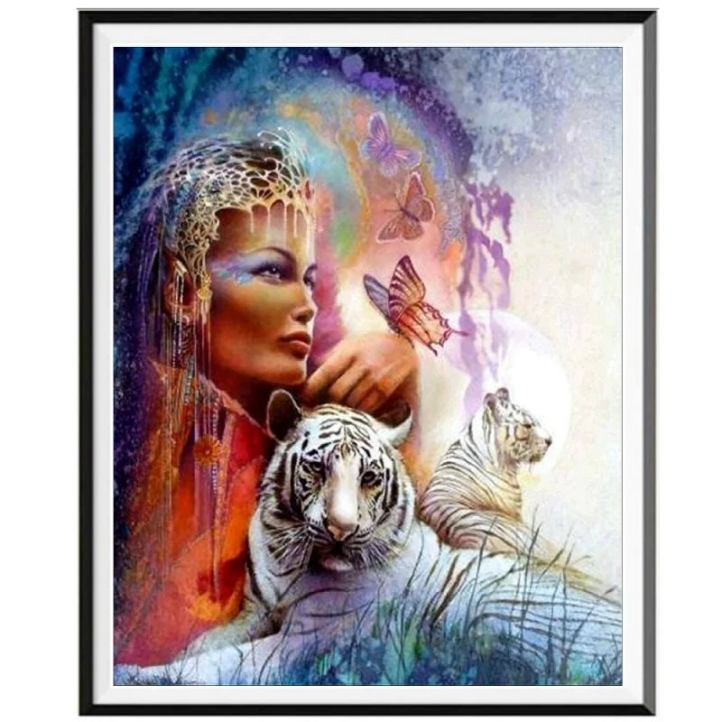 

Diamond Painting Beauty and TigerDIYStick-on Crystals Embroidered Bedroom Living Room Decorative Painting