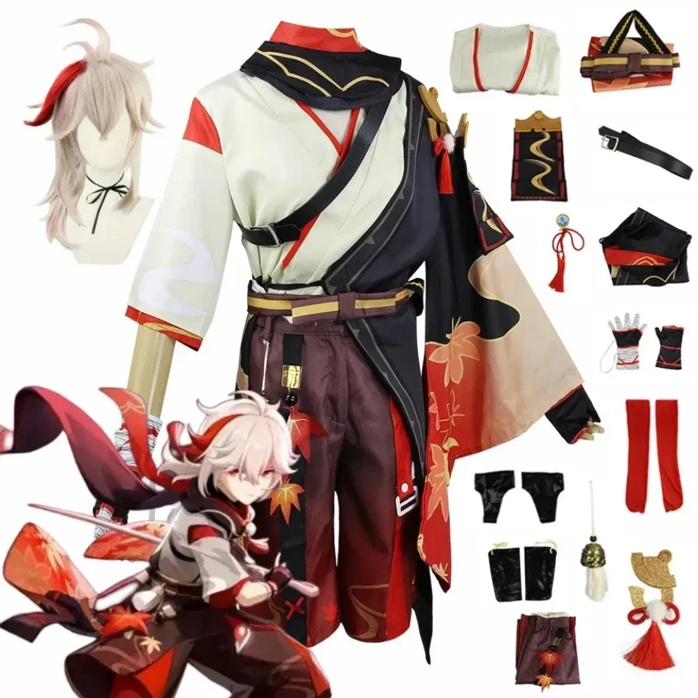 

Genshin Impact Kaedehara Kazuha Cosplay Costume Halloween Carnival Samurai Costume Wig