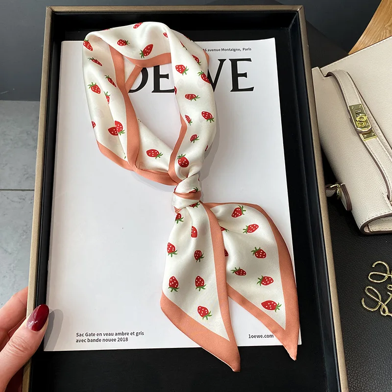 Women Silk Skinny Scarf for Hair Neck Scarves Lady Printed Bag Ribbons Fashion Headband Small Long Tie