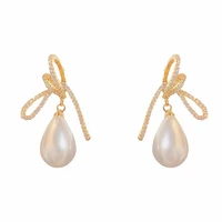 luxury knot micro pave zirconia pearl earrings for women korean style 2022 new earings wholesale