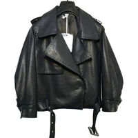 loose faux leather jacket coat 2021 autumn and spring new fashion motorcycle jacket pu leather short bomber jacket fashion women