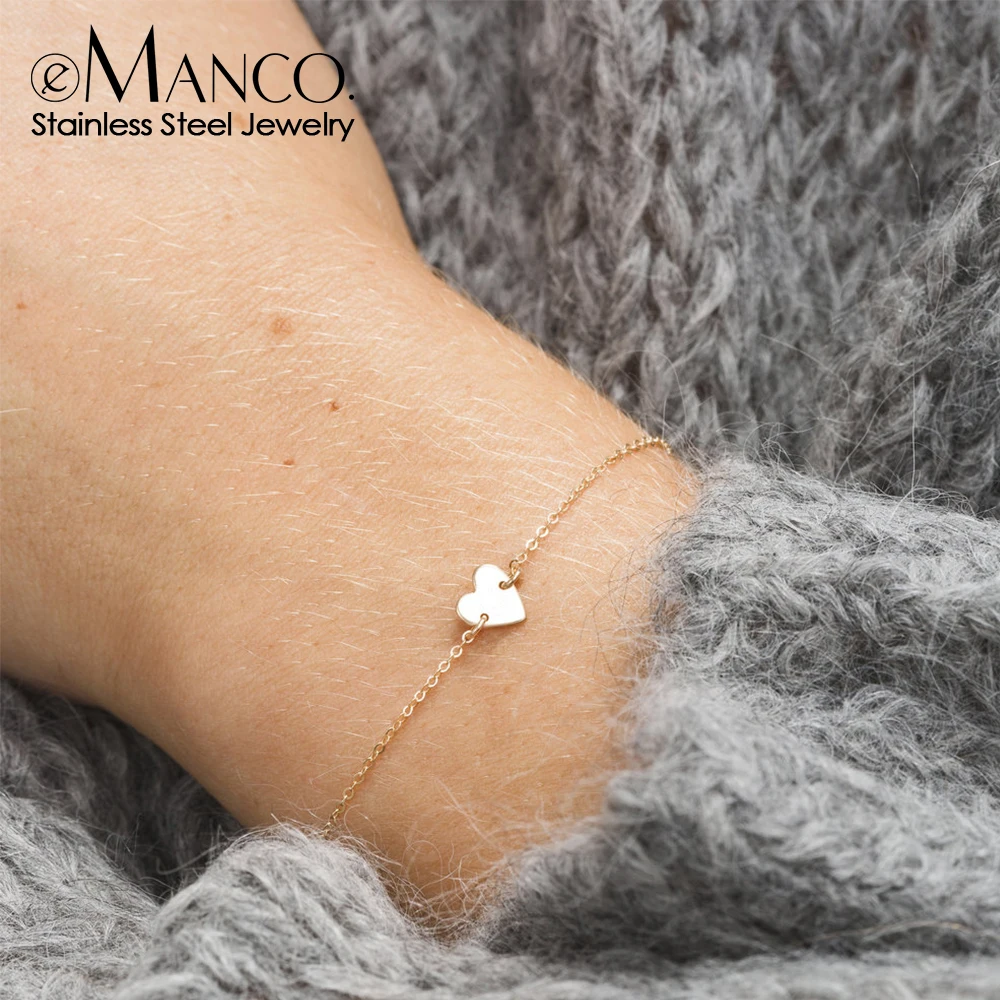 eManco Simple Name Initial Stainless Steel Bracelets for Women Heart Charm Bracelet Friendship Bracelet Jewellery