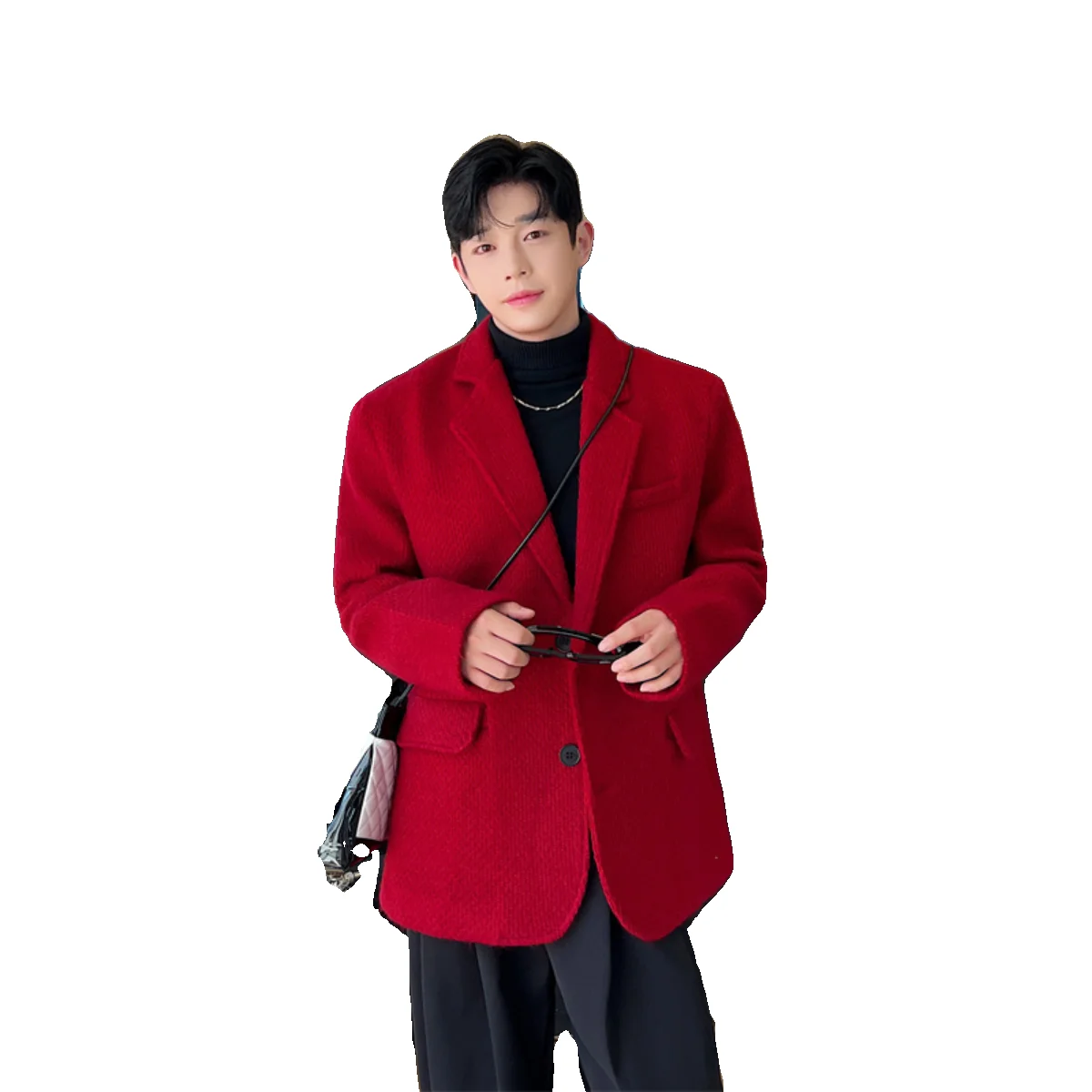 Осенне-зимний красный шерстяной утолщенный мужской костюм High Sense в Корейском