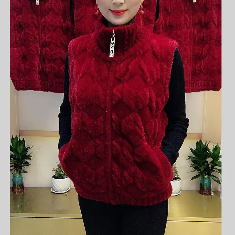 Короткий норковый бархатный жилет для женщин осенне-зимний теплый вязаный
