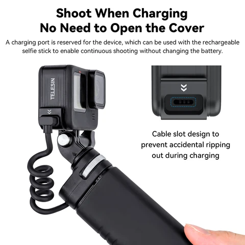 TELESIN для GoPro Hero 12 11 10 9, водонепроницаемая боковая крышка, легкосъемная крышка для зарядки типа C, порт для Go Pro 9 10 11 12, аккумулятор