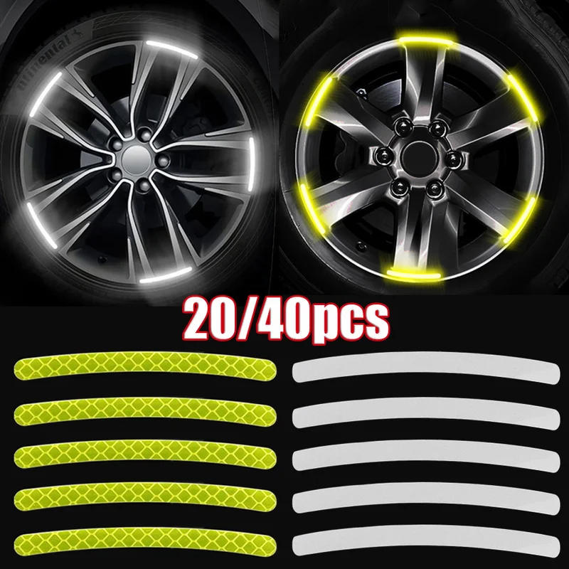 20/40pcs Car Wheel Reflective Stickers Tire Hub Safety Warning Strips Car Motorcycle Bike Tyre Hub Styling Night Reflector Decal