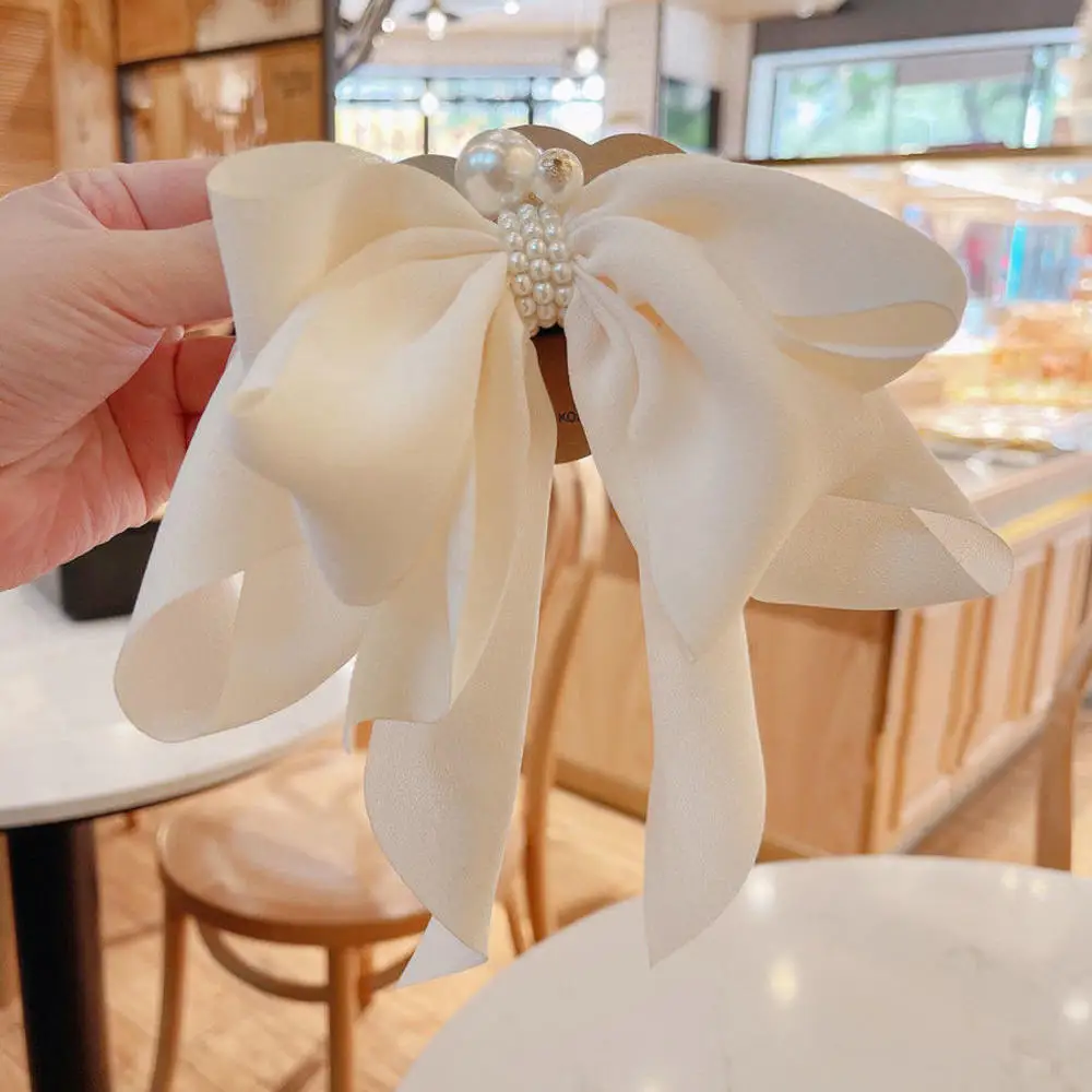 

1pcs New Sweet Bow Hairpins Headwear Hair Accessories Hair Clips Pearl Ladies Hairgrips Satin Butterfly Barrettes Duckbill Clip