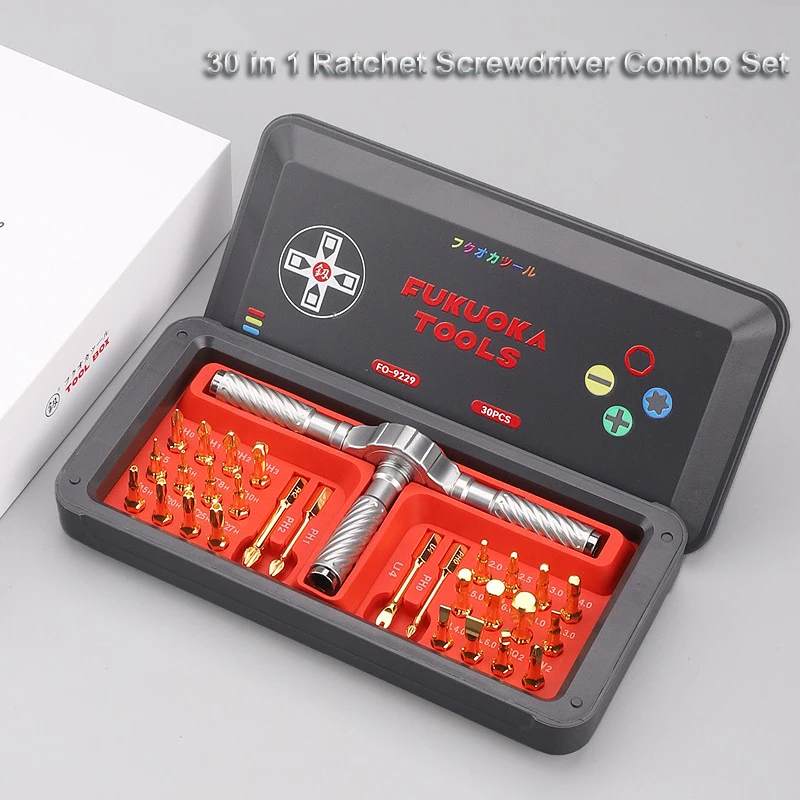 

U40 Ratchet Screwdriver Combo Set 30 in 1 Precision Repair Tool Magnetic Gold Plated Torx Hex Head Combination Handle