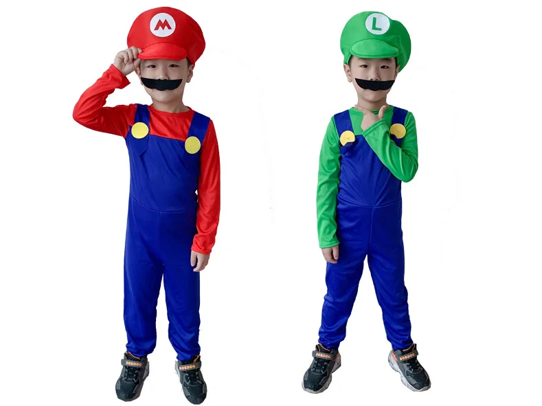 Super Luigi Mari Brothers Costumes Cosplay Jumpsuit Mari LUIGI Bros Family Adult Kids Halloween Costume Fancy Party Dress Suit