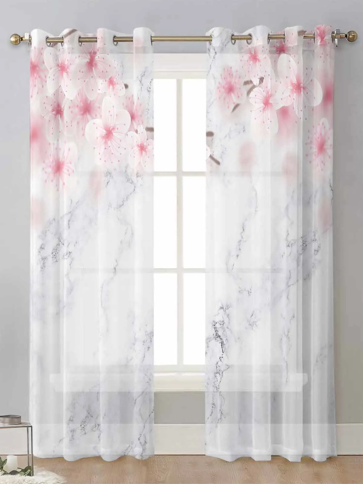 

Marble Peach Pink Flower Sheer Curtains For Living Room Window Transparent Voile Tulle Curtain Cortinas Drapes Home Decor