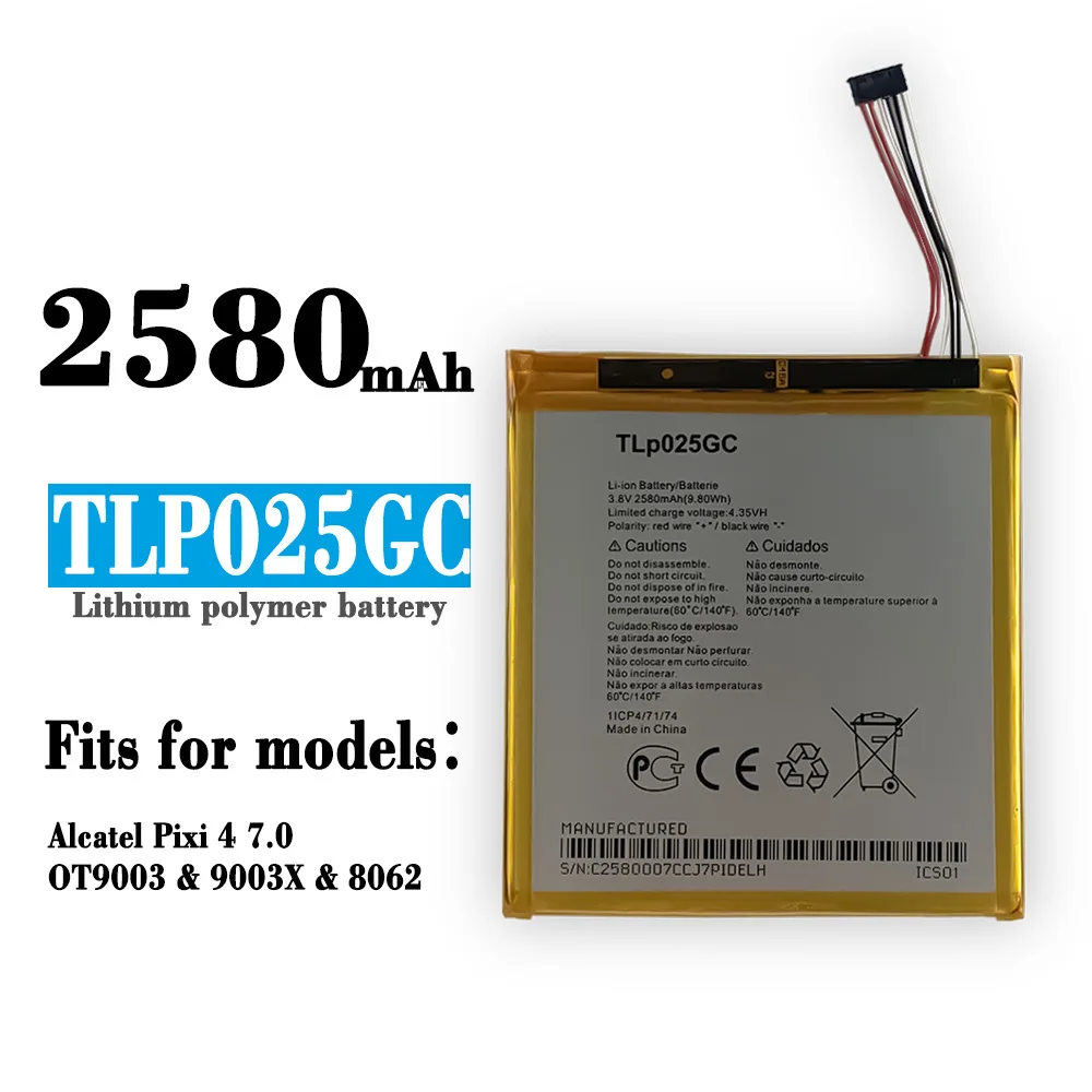 

High Capacity 2580mAh TLP025GC Battery For Alcatel One Touch Pixi 4 (7") 3G OT-8063 9003X 9003A Cell phone Replacement Battery