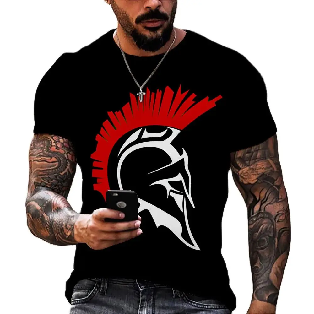 

Vintage Men's T Shirt 3d Sparta Print Short Sleeve Tops Summer Street Hip Hop T-shirts For Men Oversized Tee Shirt Man Clothing