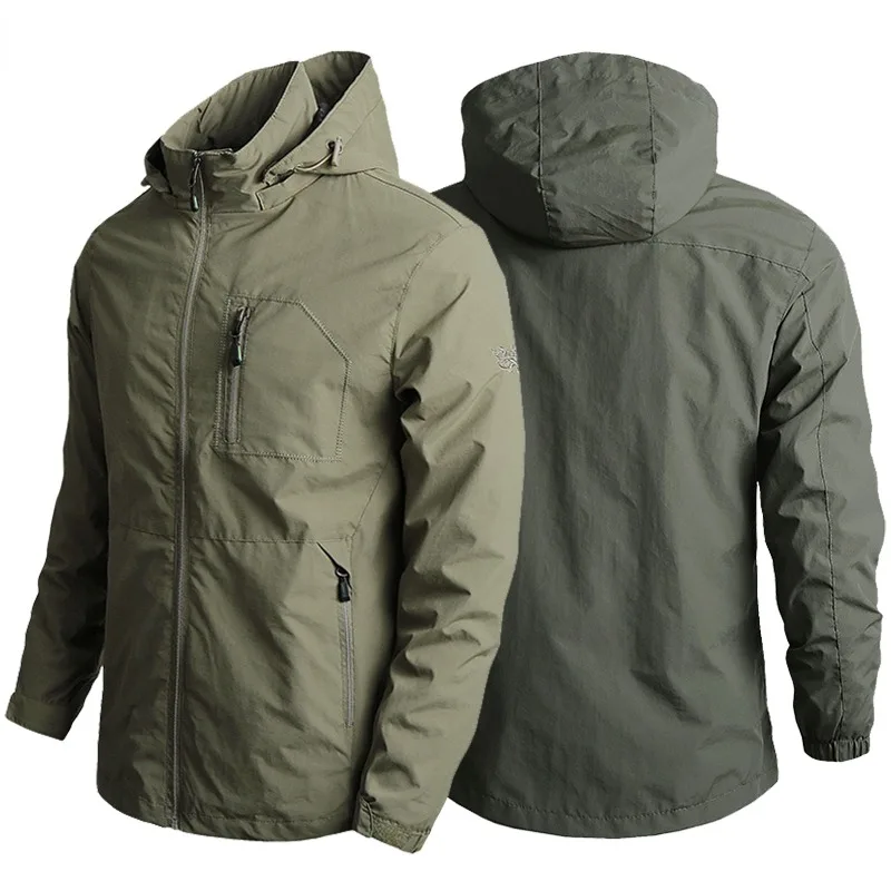 

US Hot Sale Mens Outdoor Hiking Jackets Summer Military Multi-pockets Tactical Hunting Fishing Waterproof Hooded Thin Jacket Men