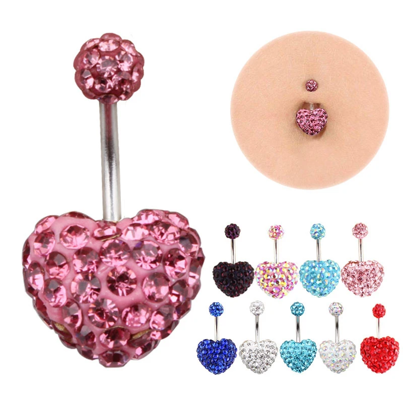 

1 Pcs Titanium Belly Button Rings Hypoallergenic CZ Heart Navel Rings 14G Titanium Body Piercing Barbells Jewelry Women Girls