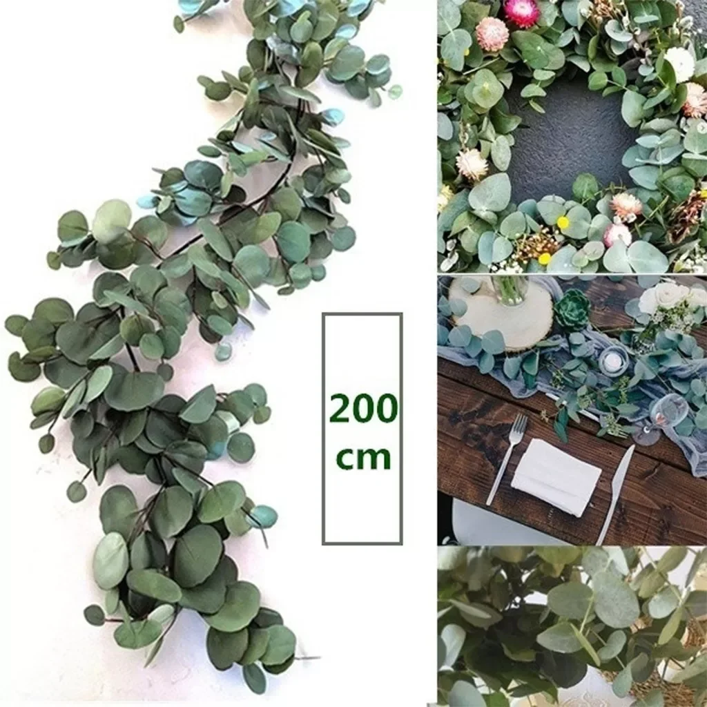 

2M Artificial Green Eucalyptus Garland Leaves Vine Fake Vines Rattan Artificial Plants Ivy Wreath Wall Decor Wedding Decoration