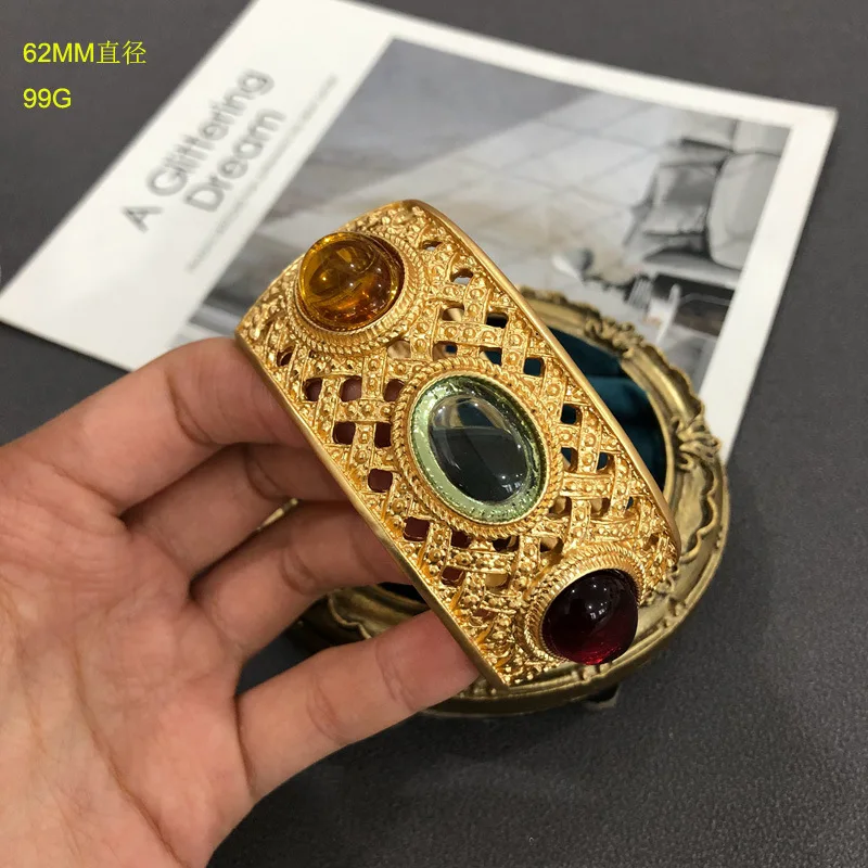 Европейский и американский ретро-дворцовый позолоченный стеклянный браслет с