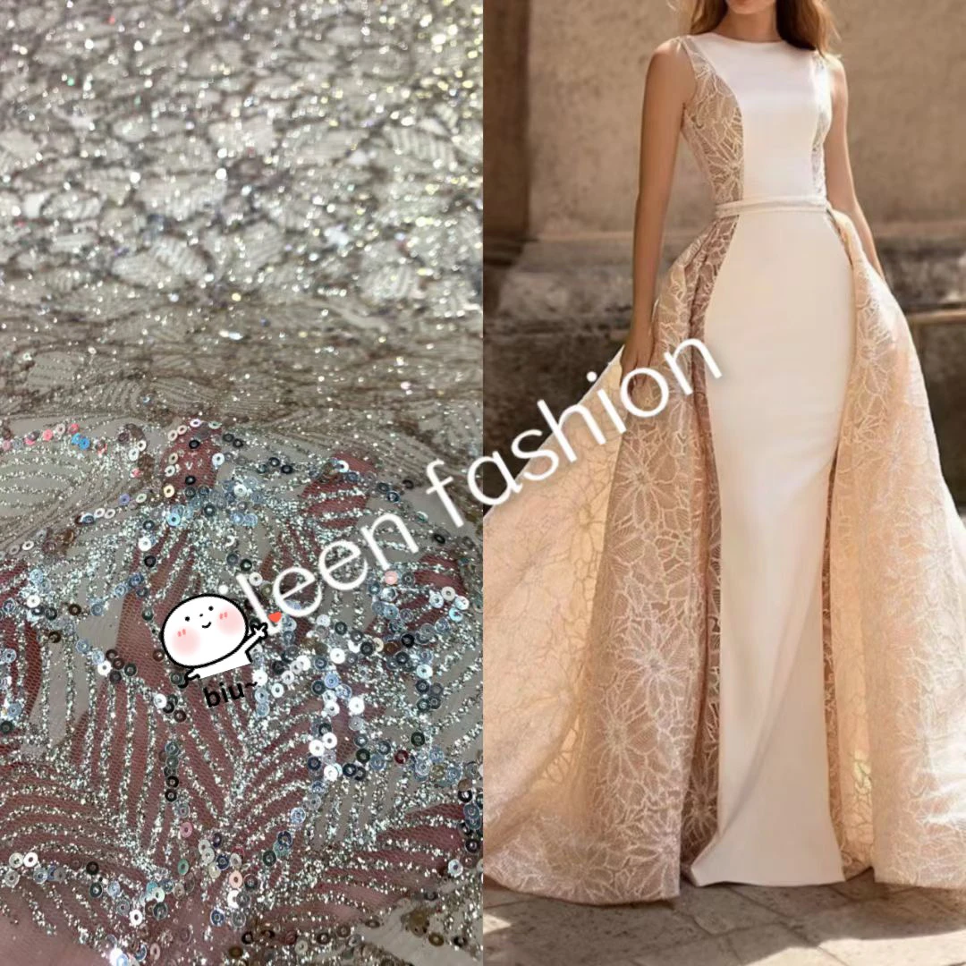 

The latest high quality floral glitter embroidered lace French and Lace African tulle lace party dress wedding dress