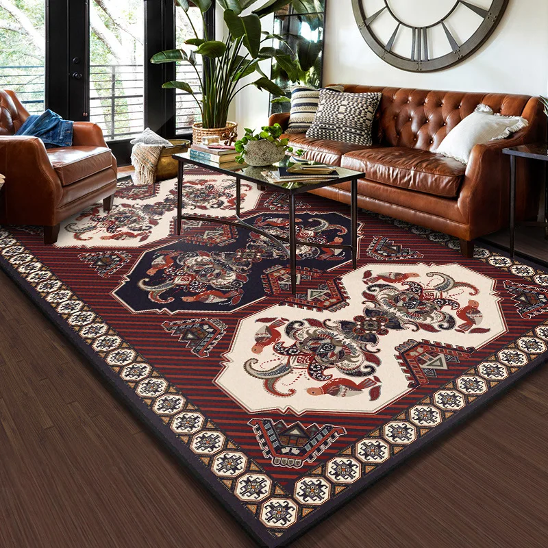 

New Chinese Style Ethnic Print Carpet Living Room Bedroom Floor Mat Coffee Table Lounge Carpet Decoration Home Non-Slip Washable