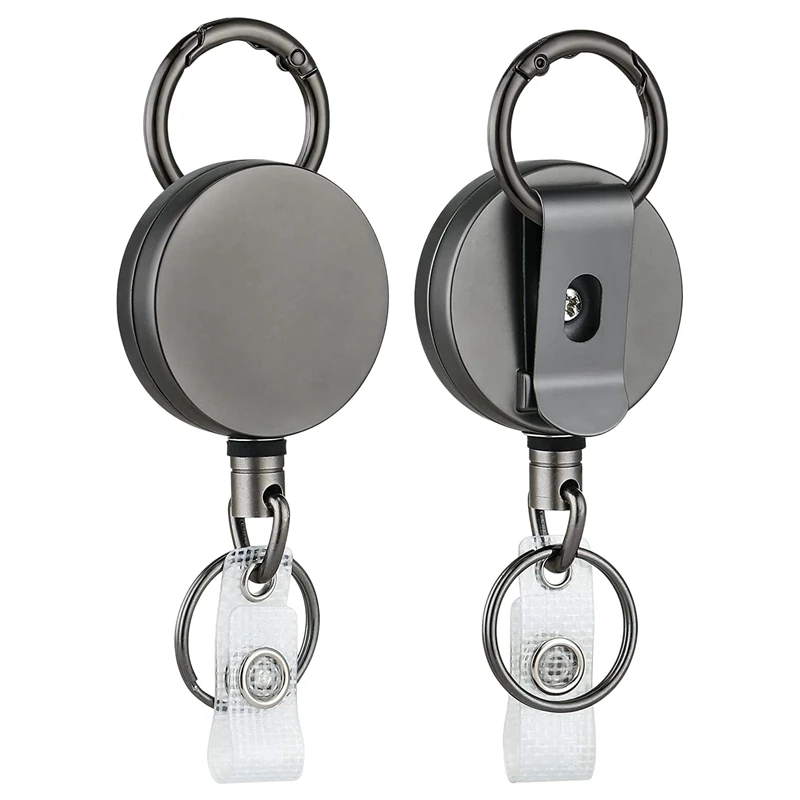 2 шт., сверхмощные выдвижные Брелоки для ключей, металлический держатель для ID-карты с зажимом для ремня