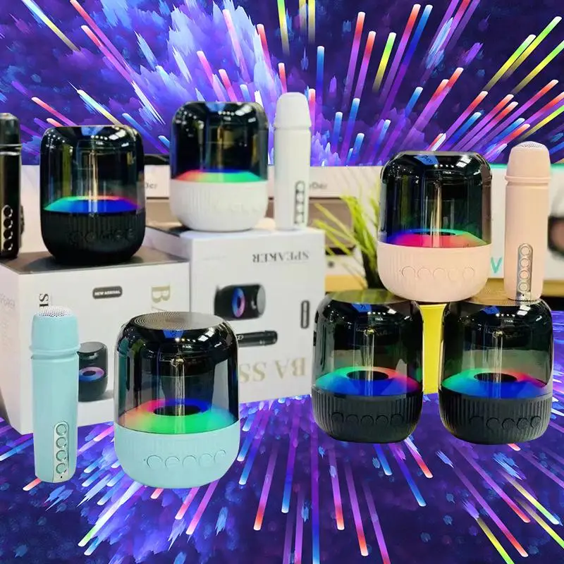 

E6pro Bluetooth Speaker with RGB Atmosphere Light Wireless Bluetooth Speaker with Microphone for Karaoke Fans