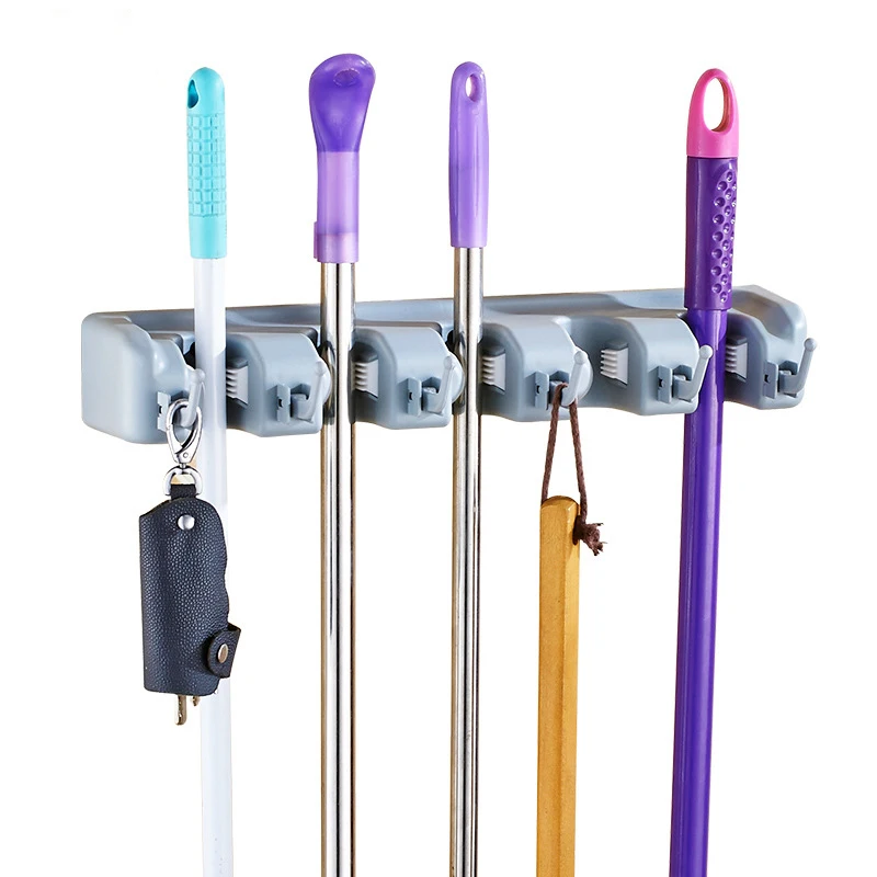 

Wall Mounted Kitchen Storage Hook Anti-skid Save Space Broomstick Storage Rack 3/4/5 Position Bathroom Organizer Mop Holder