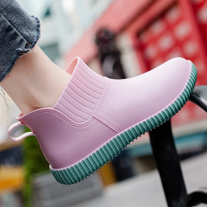 Women Rain Boots Low-top Waterproof Ladies Rain Shoes Walking Non-slip Ankle Rainboots Female Home Garden Work Short Boots