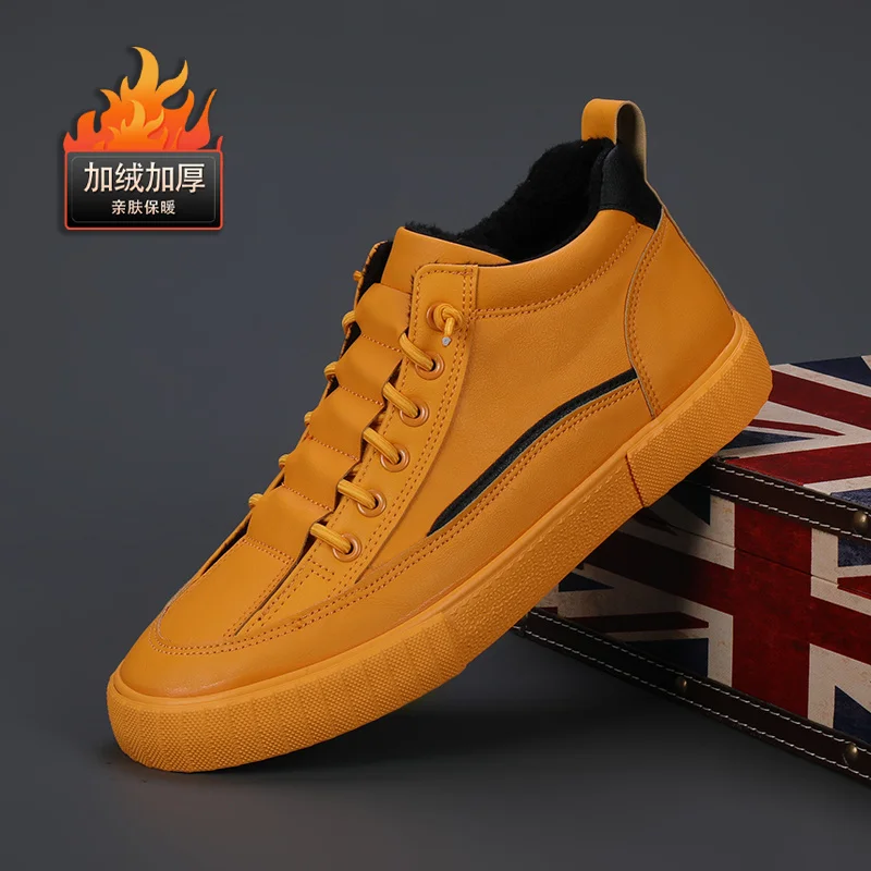 

Autumn Winter New Arrivals Men Vulcanized Shoes Comfortable Warm Leather Men Casual Shoes Withoutlace Anti-slip Men's Sneakers