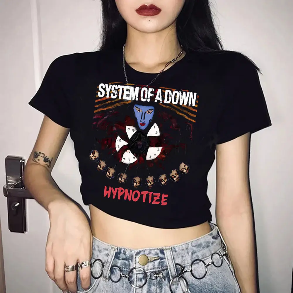 Фото Укороченный топ System of a Down, летний корсет, бэби-долл, гранж, эстетика 2000-х, женская футболка №1