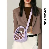 amazing song green pink checkerboard bag genuine leather soft bag family handbag crossbody bag hasp niche design