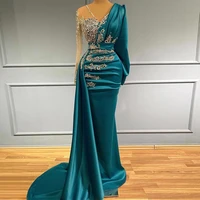 sexy formal gowns sheer tulle v neck long sleeves beading applique party dresses for lady celebrity evening dress