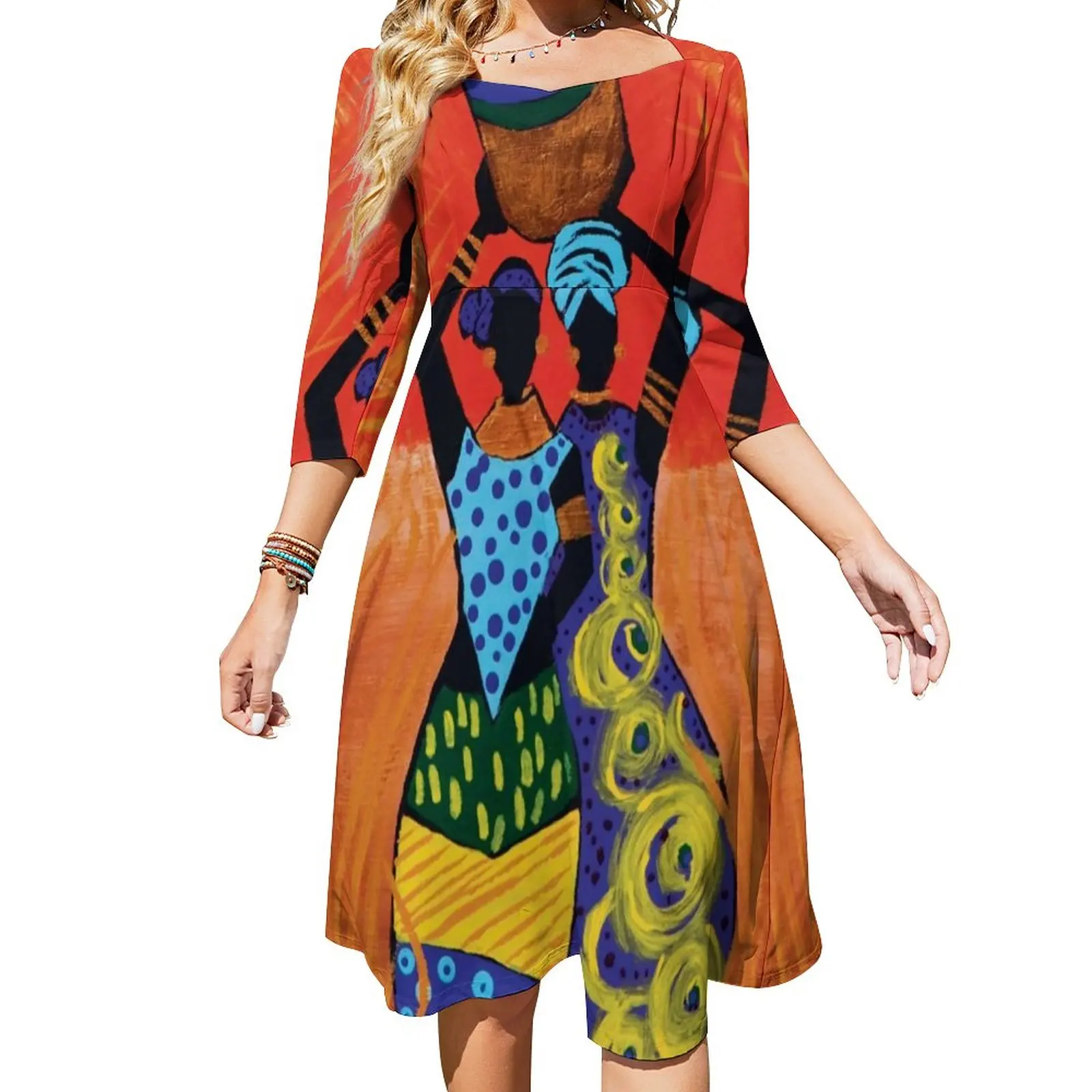 

Платье женское повседневное с квадратным вырезом, большие размеры