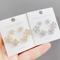 wholesale s925 silvers needle micro inlaid zircon stud earrings personality one card three pairs earring set combination
