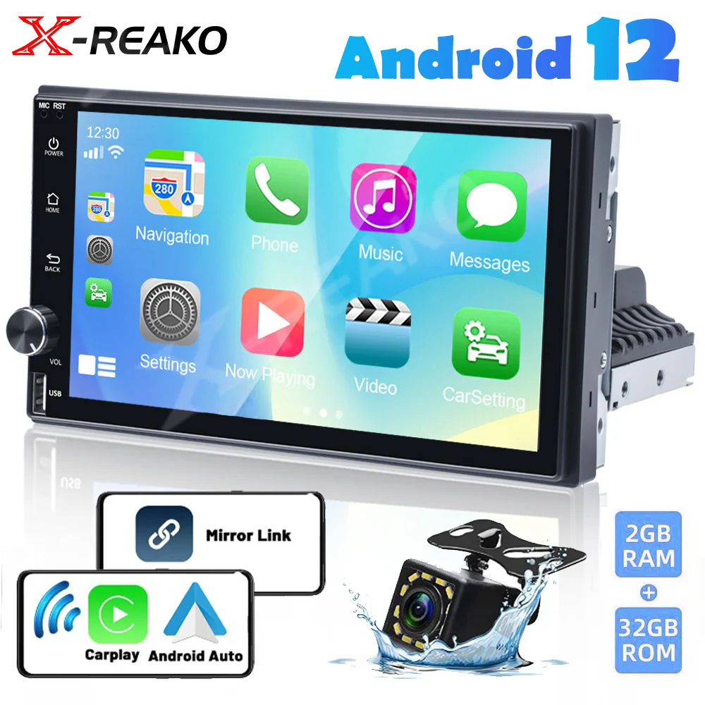 

X-REAKO 7" 1 Din Android 12 Multimedia Playe 7 Inch Touch Screen Carplay 2+32G Stereo Video GPS WiFi Universal 1din Auto Radio